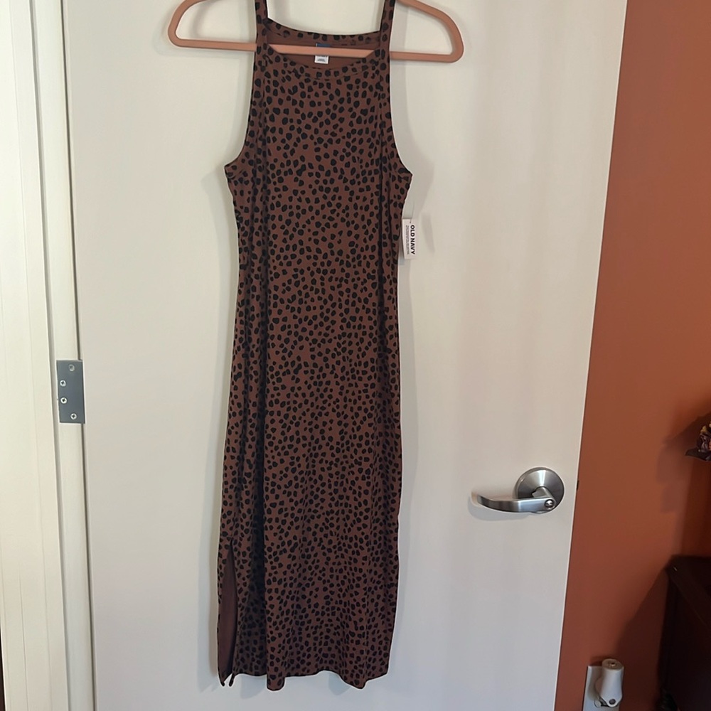 NWT Old Navy Midi-Length Dress, Rib-Knit, Animal Print Design, Size Medium